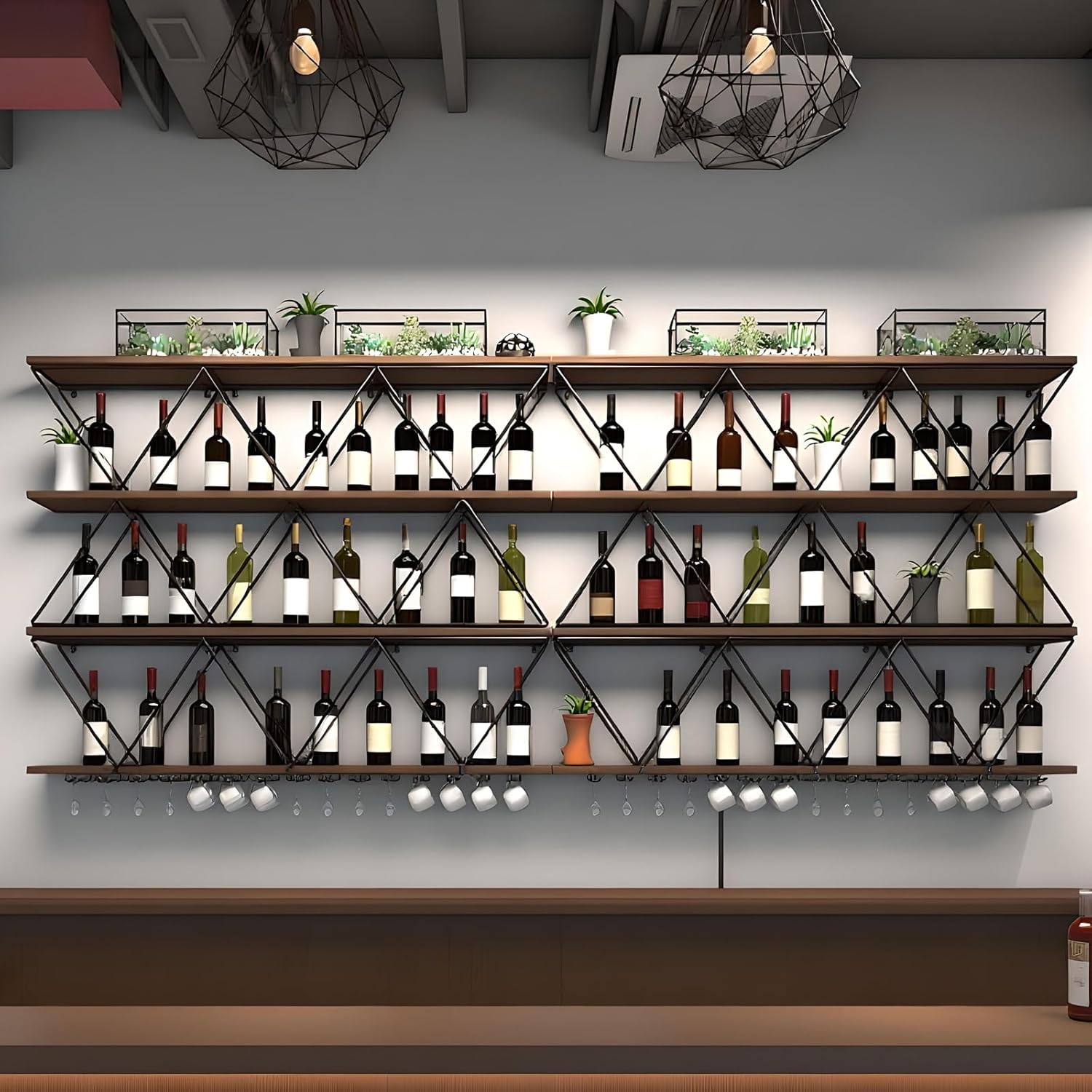 59in Wall Mount Wine Rack with Glass Holder