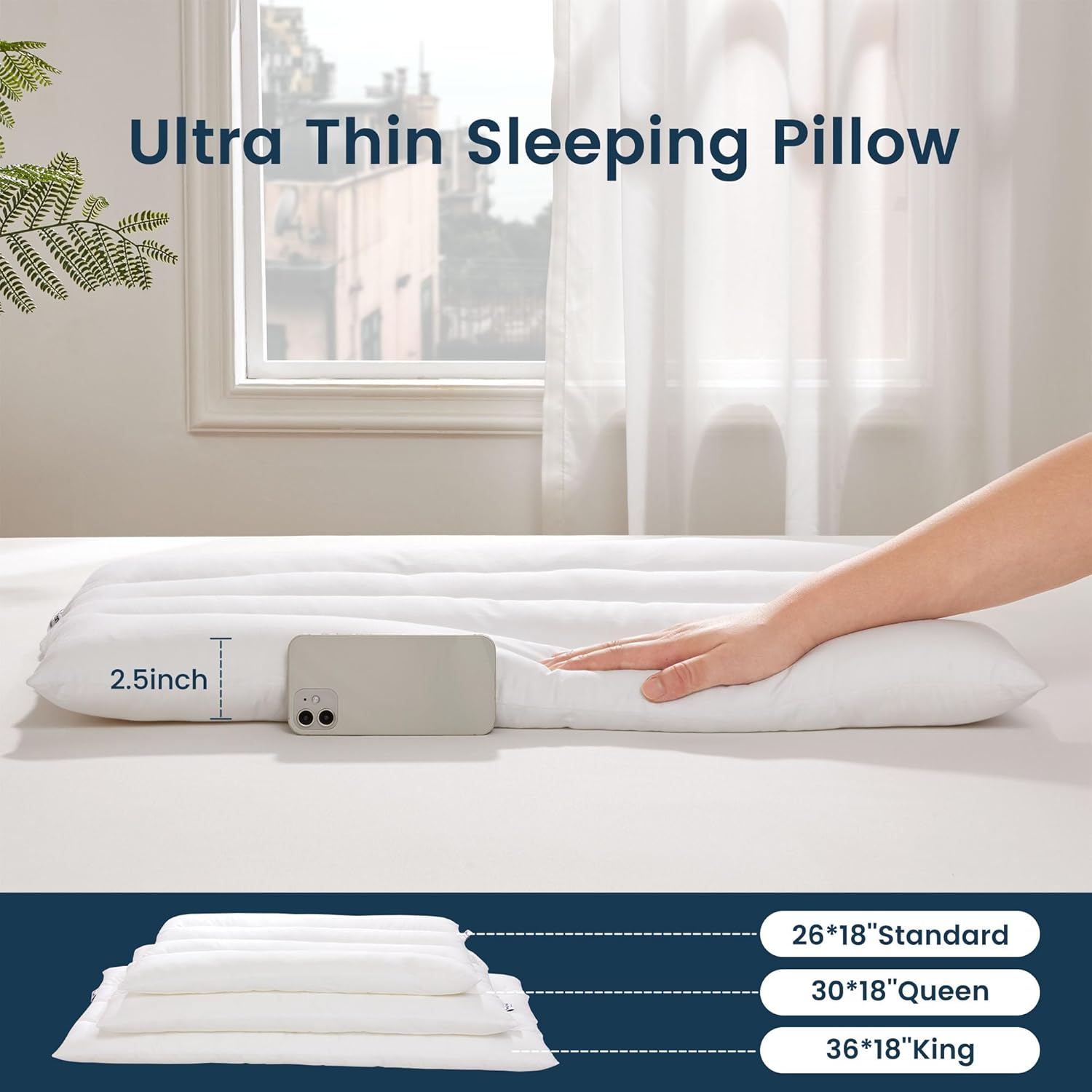 SLEEP ZONE Ultra Thin Pillow for Back and Stomach Sleepers