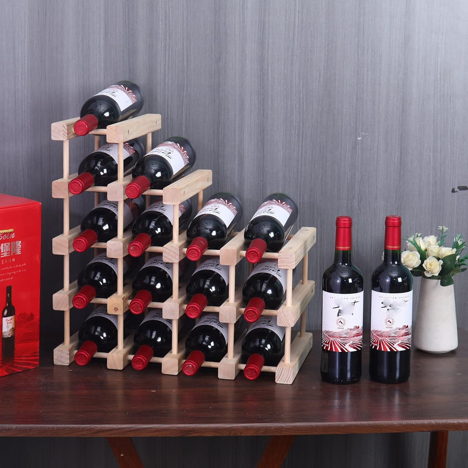 Guilai 16-Bottle Wood Wine Rack Cabinet