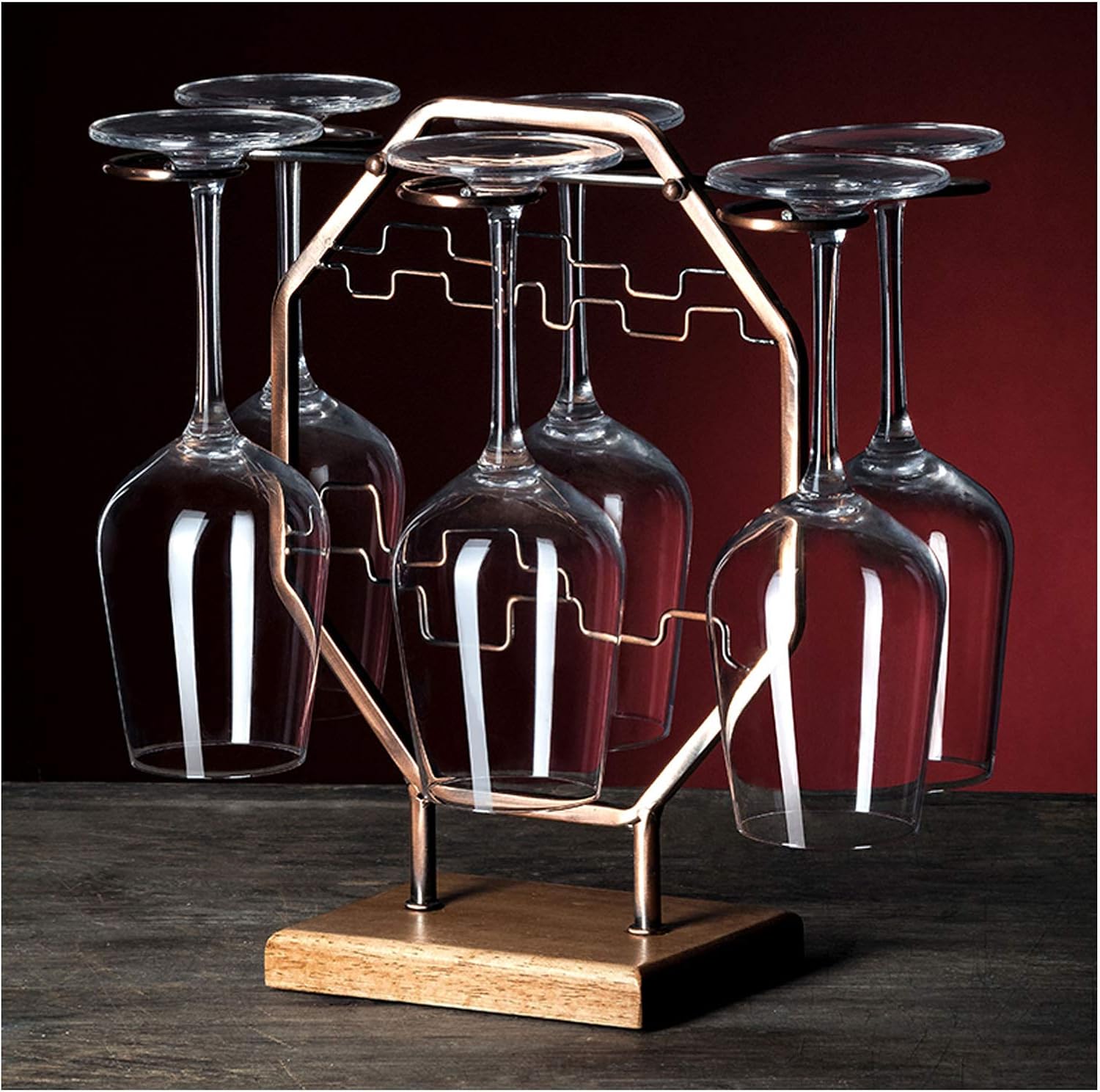 BOCbco Rustic Wrought Metal Wine Rack with 6 Stem Glass Holders 1