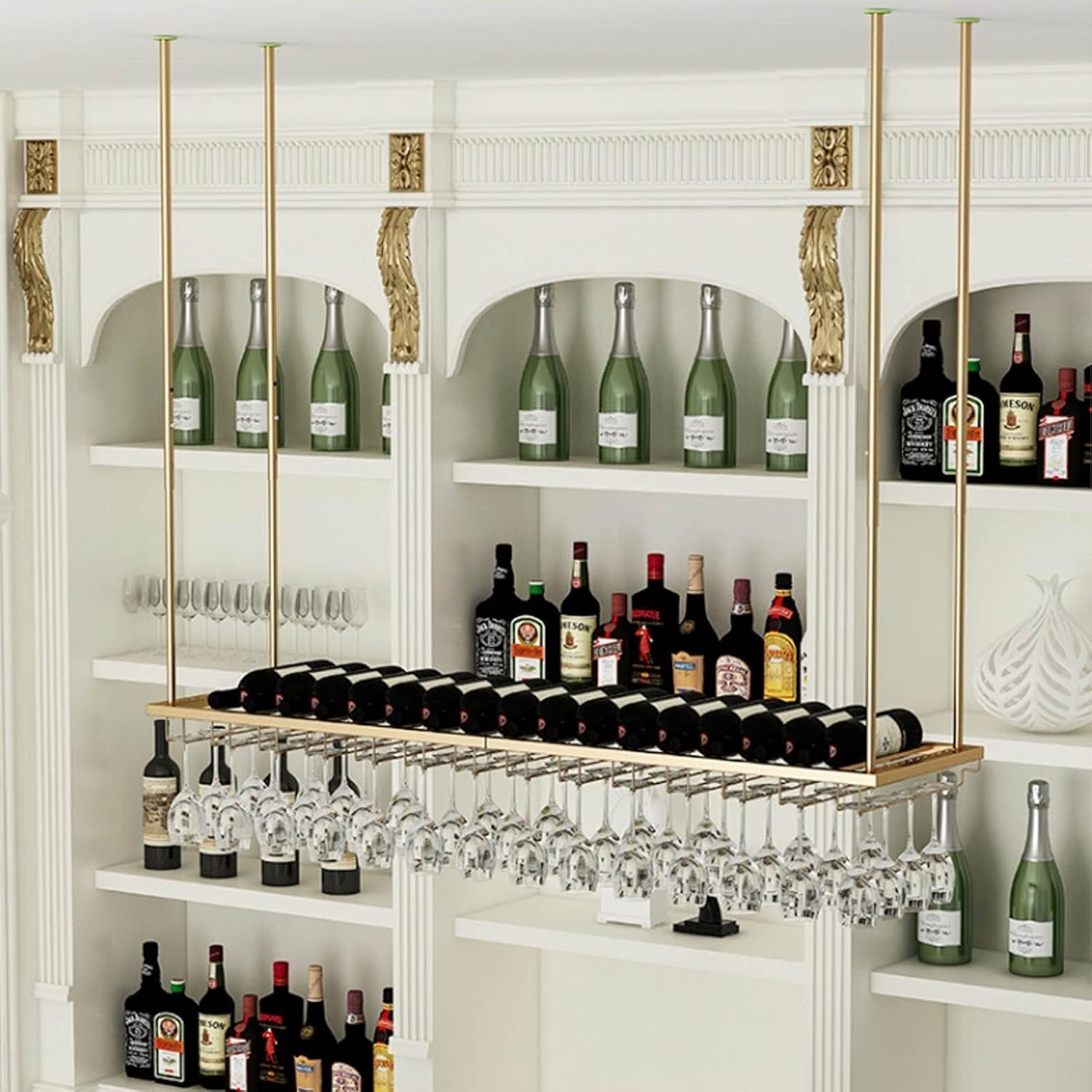 Suuim Adjustable Metal Wine Rack Holder with Ceiling Mount