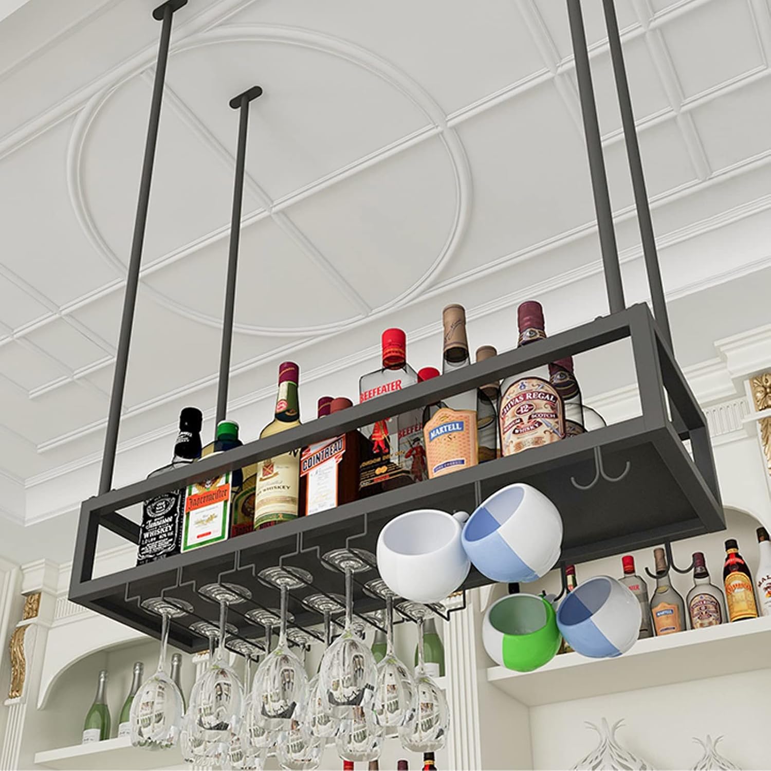 Black Wine Rack with Glass Holder 2-in-1 Stemware Bottle Storage