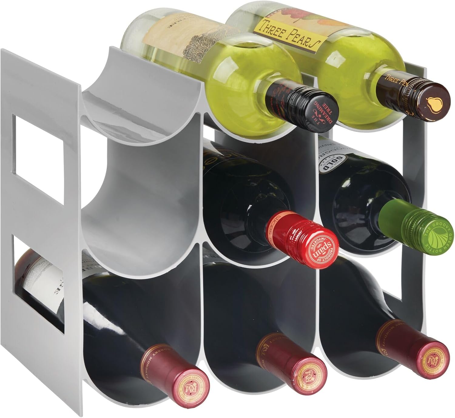mDesign Wine Rack Storage Organizer - 3 Tiers 9 Bottles Gray