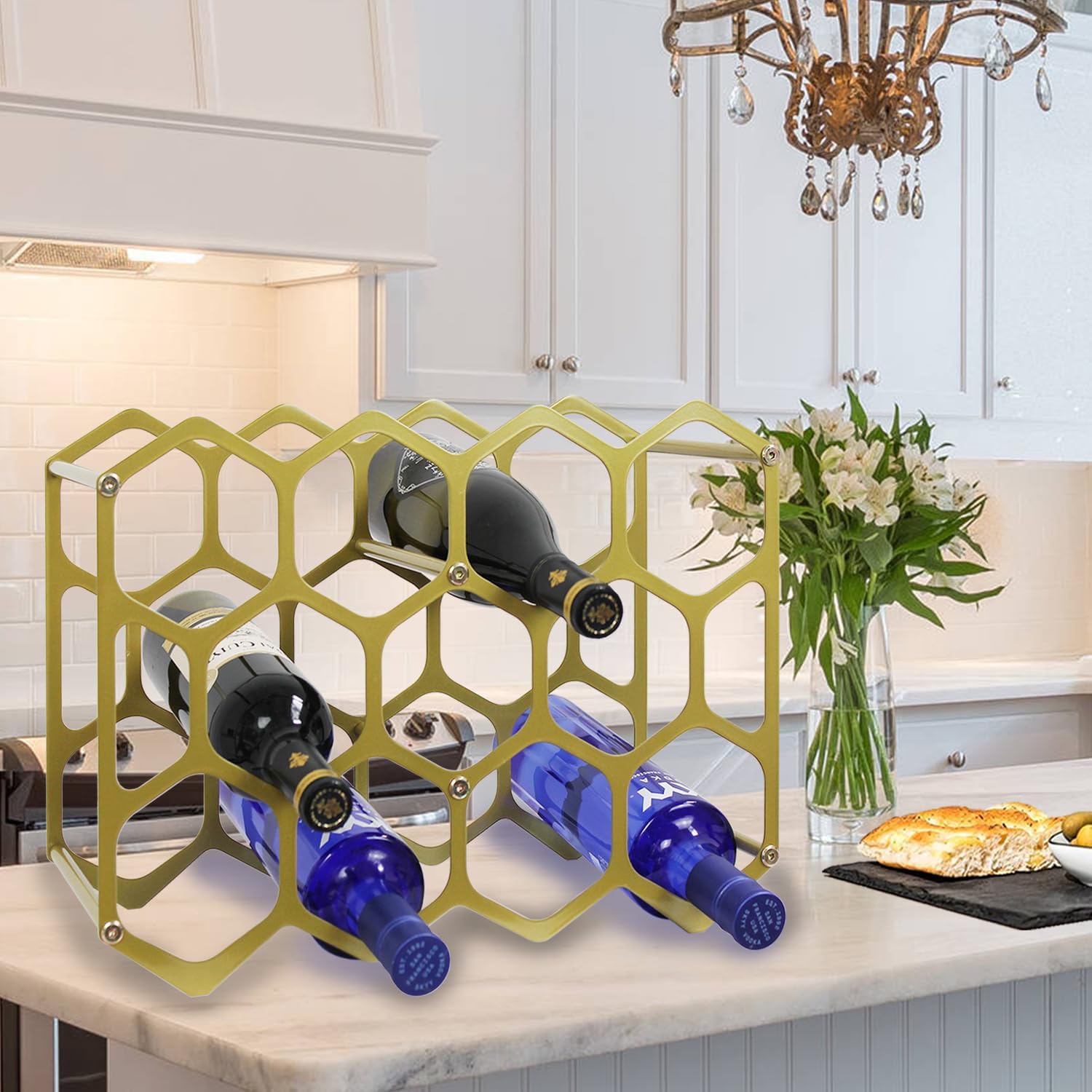 AT-VALY 14 Bottle Countertop Wine Rack Gold