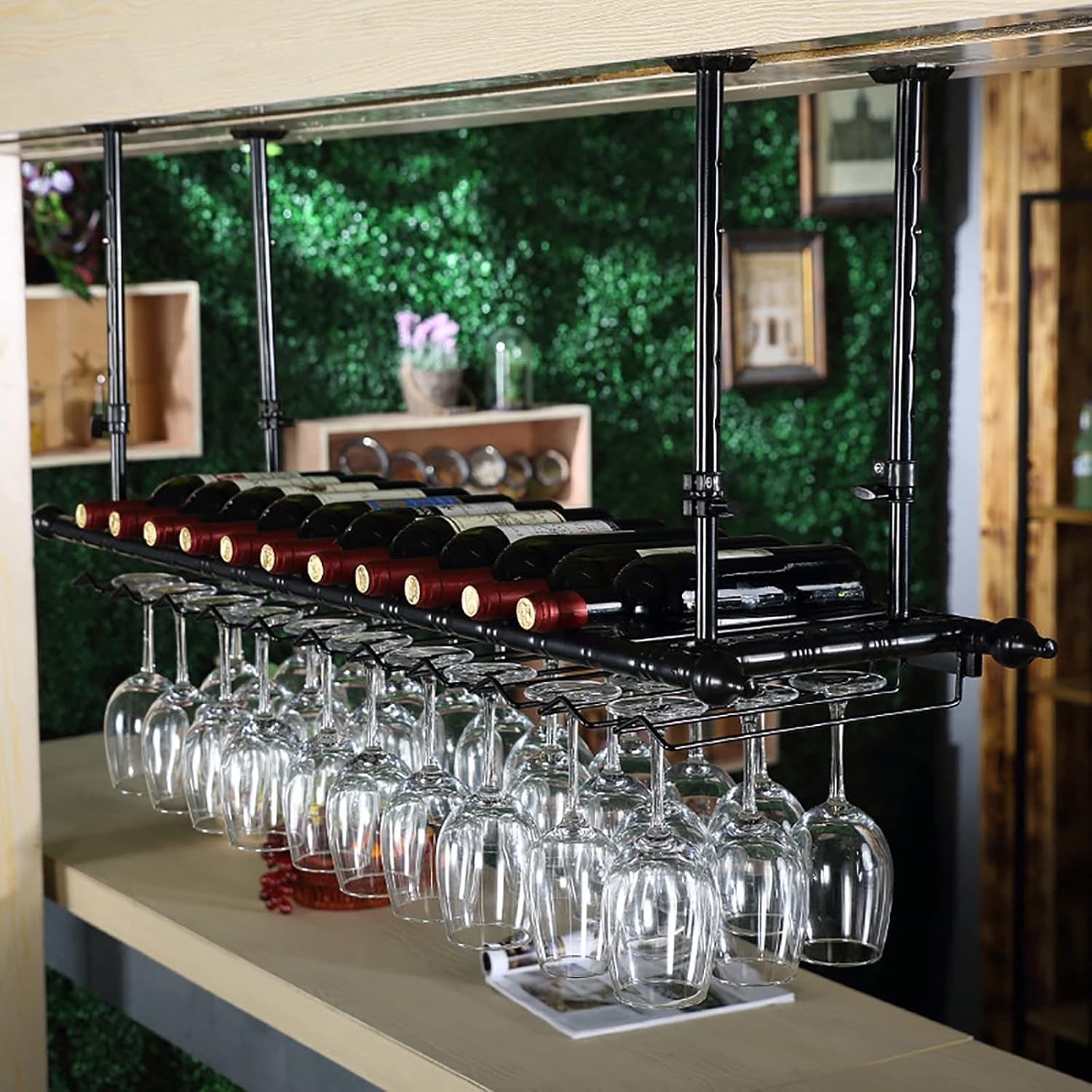 Industrial Metal Wine Rack with Adjustable Height Black 100cm