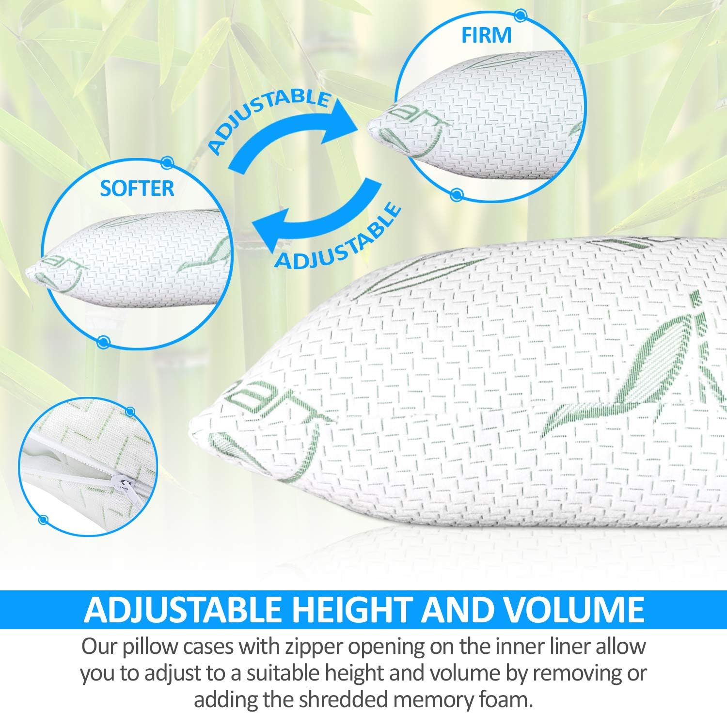 Queen Size Bamboo Rayon Pillow with Shredded Memory Foam