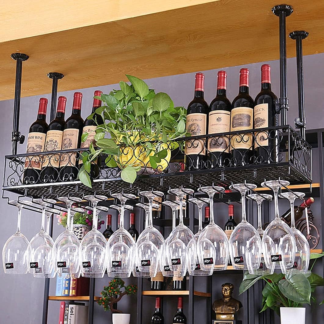 KIPOMC Adjustable Wine Rack with Glass Holder 100cm Heavy Duty Wall Shelf
