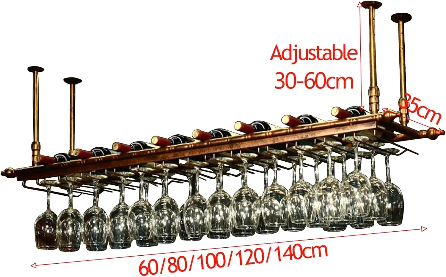 Metal Wine Racks with Adjustable Stemware Holder for Home Bar