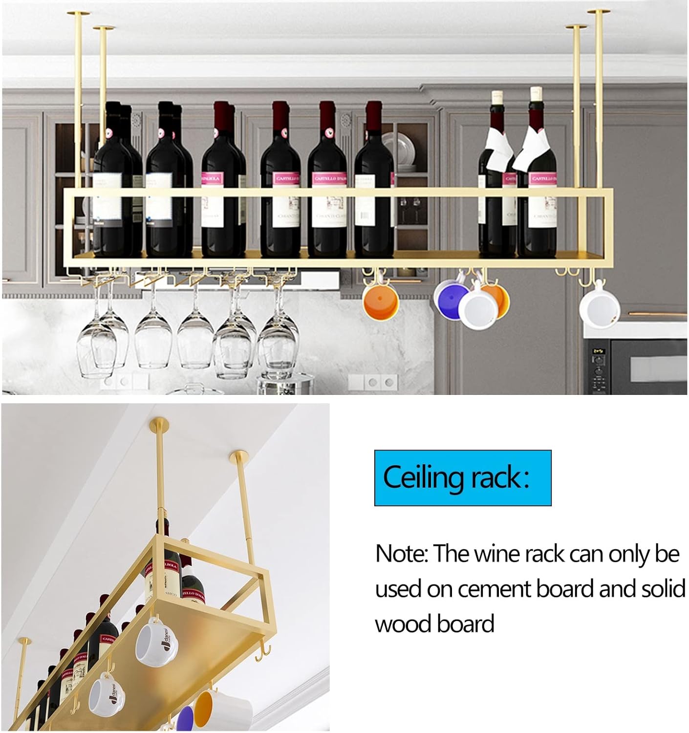 Adjustable Wine Rack with Stemware Holder - Gold