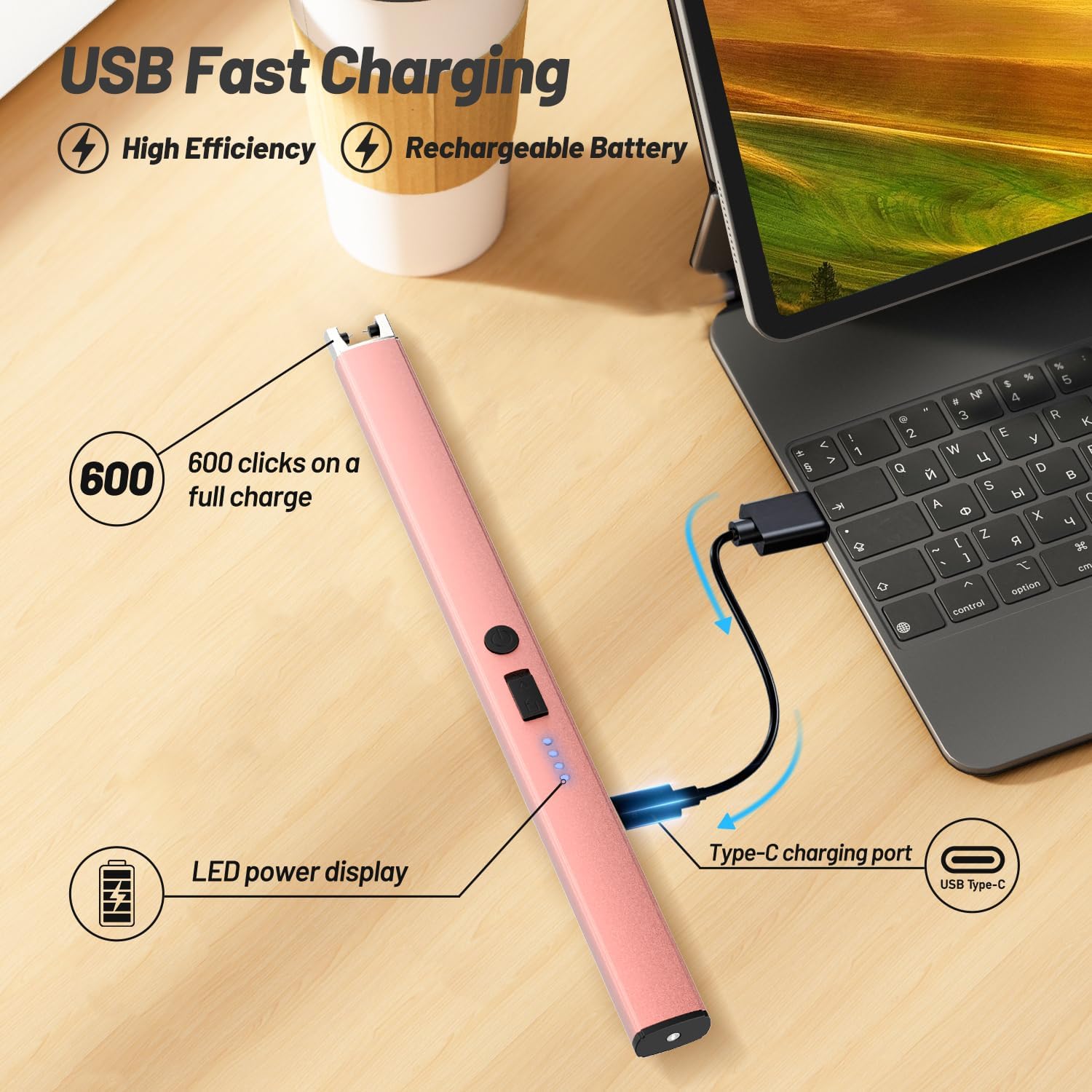 AJIJING Windproof Electric Lighter with Safety Lock and LED Display
