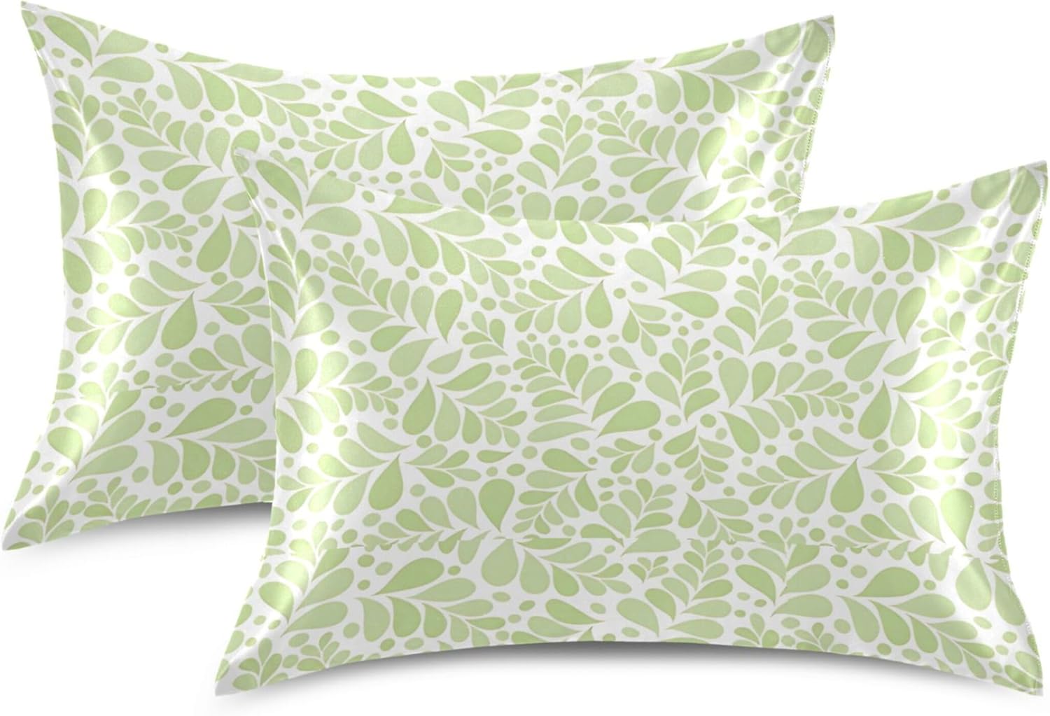 TSENQUE Bright Green Botanical Satin Pillow Case