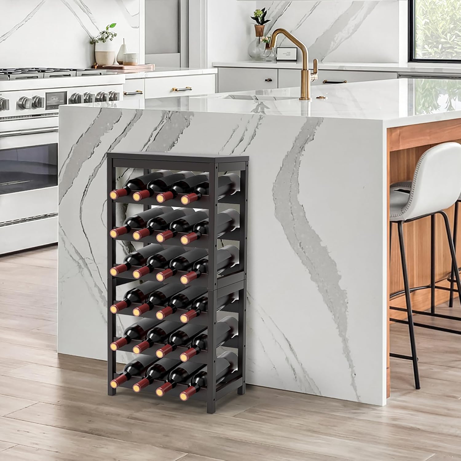 24 Bottle Wine Rack Dark Brown Bamboo