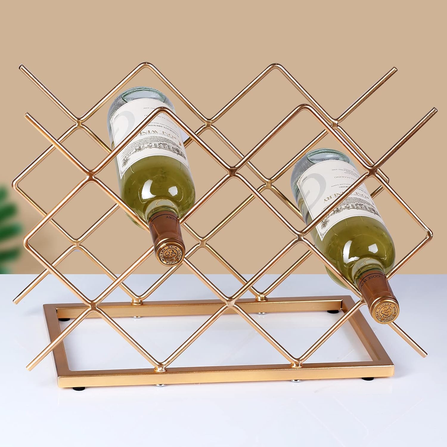 Drincarier Modern Gold Wine Rack 10 Bottle Countertop Stand