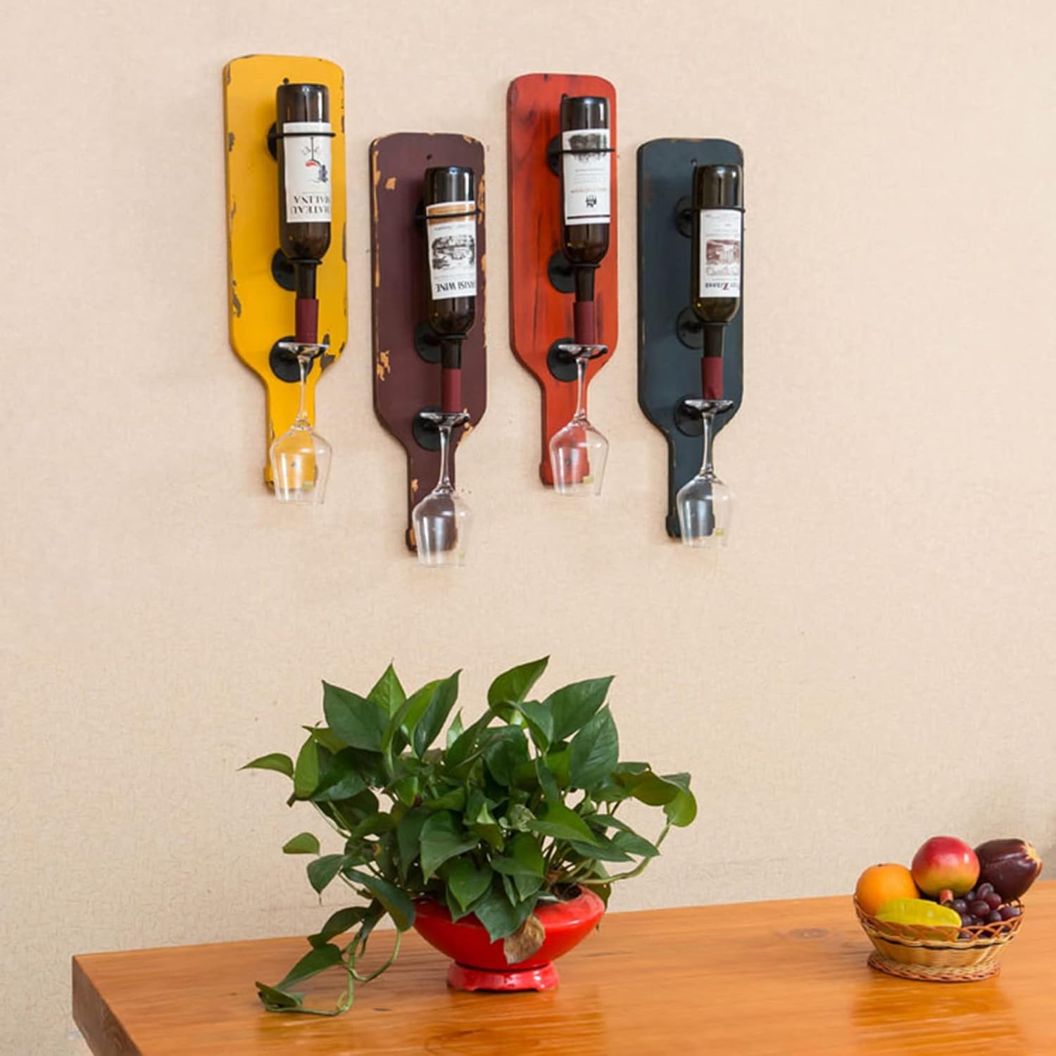 PSMPENG Wall Mount Wine Rack with One Glass Holder