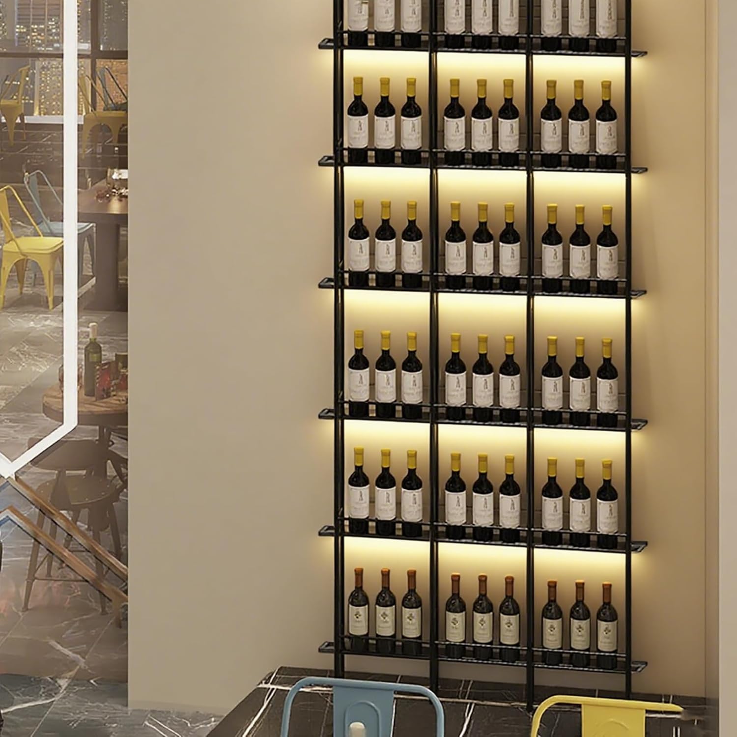 RAJYQODIS 6-Tier Wall-Mounted Wine Rack Black Industrial Style