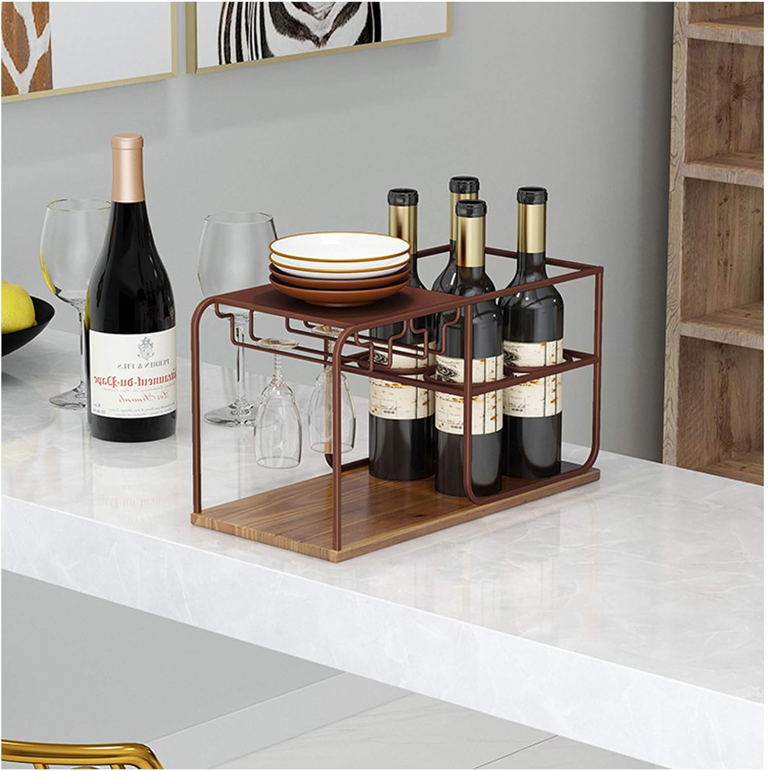BOCbco Tabletop Wine Racks for 4 Bottles 4 Glasses