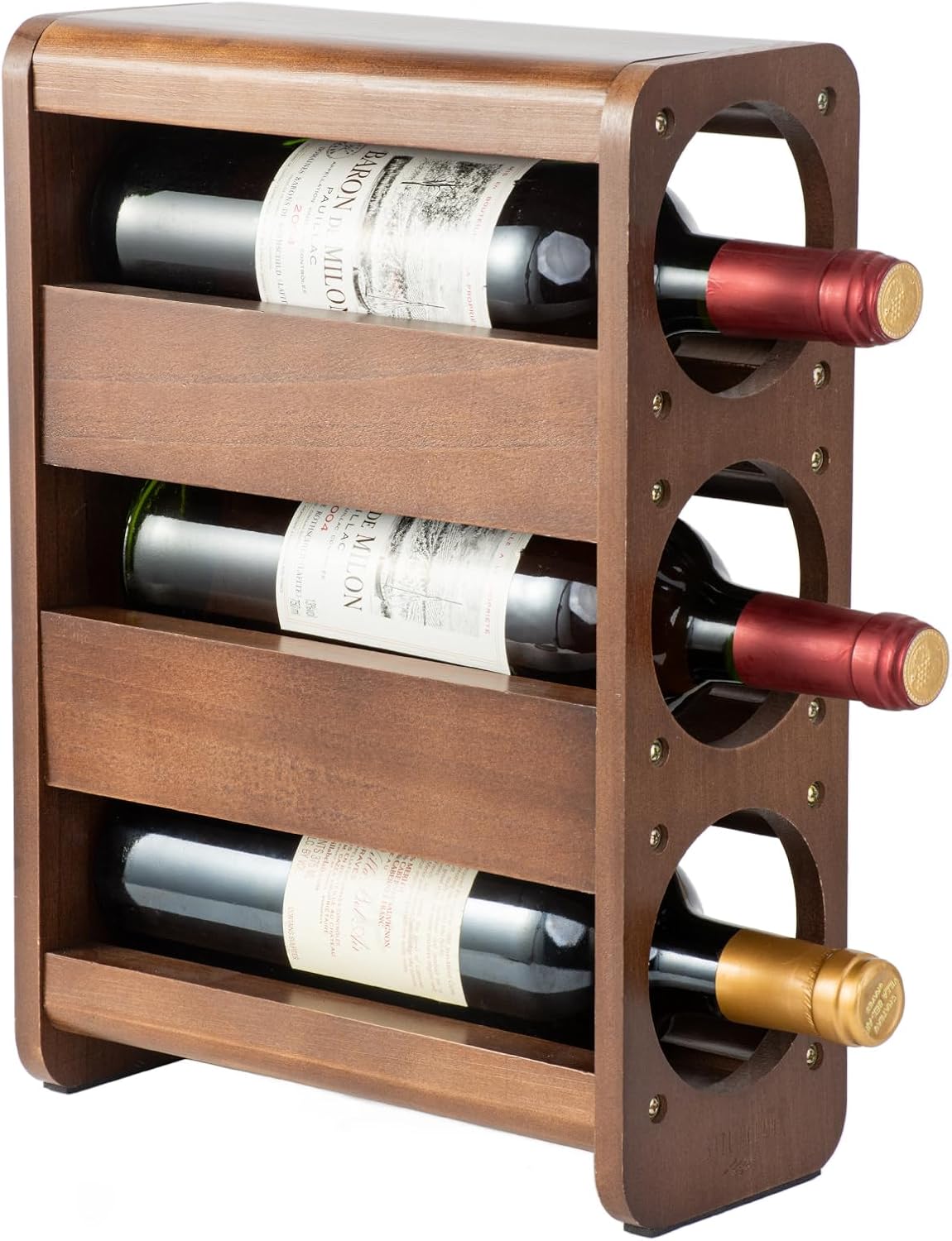 Satu Brown 3 Bottle Wine Rack Pine Wood Holder