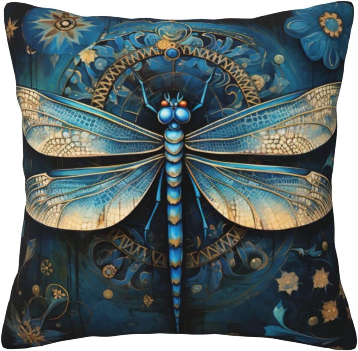 Ogniwo Art Blue Dragonfly Throw Pillow 12x12 Inch Soft Square Cushion Case
