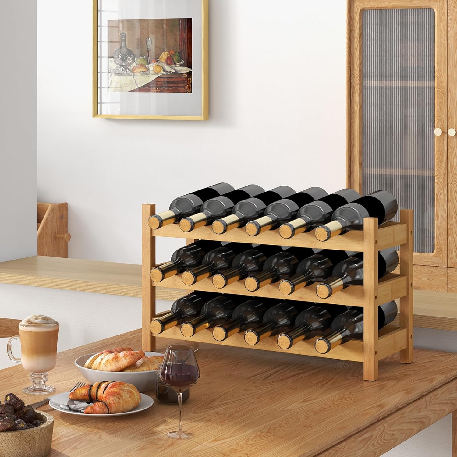 Giantex Bamboo 3 Tier Wine Rack 18 Bottle