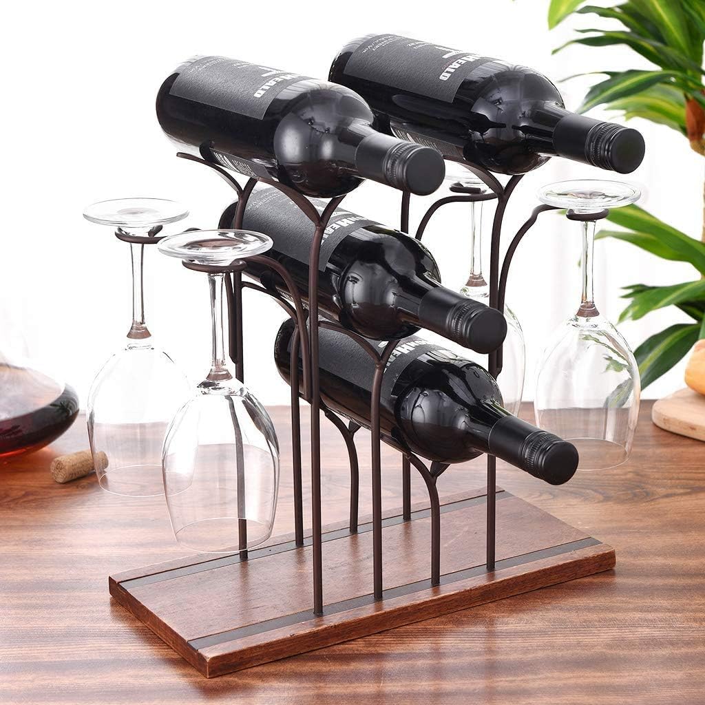 BOCbco Tabletop Wine Rack 4 Bottles 4 Glasses 1