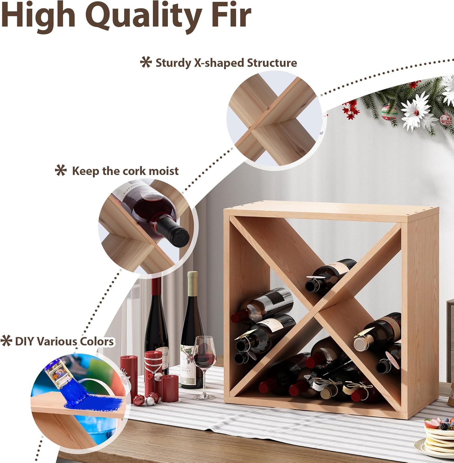 JAXPETY 24 Bottle Wood Wine Rack Holder Cube Storage 1