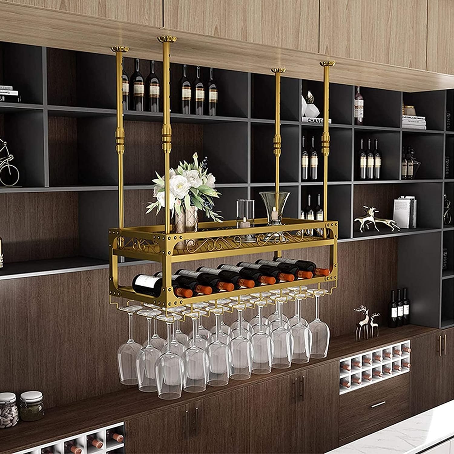 Adjustable 2-Layer Metal Wine Rack for Bar Kitchen Restaurant