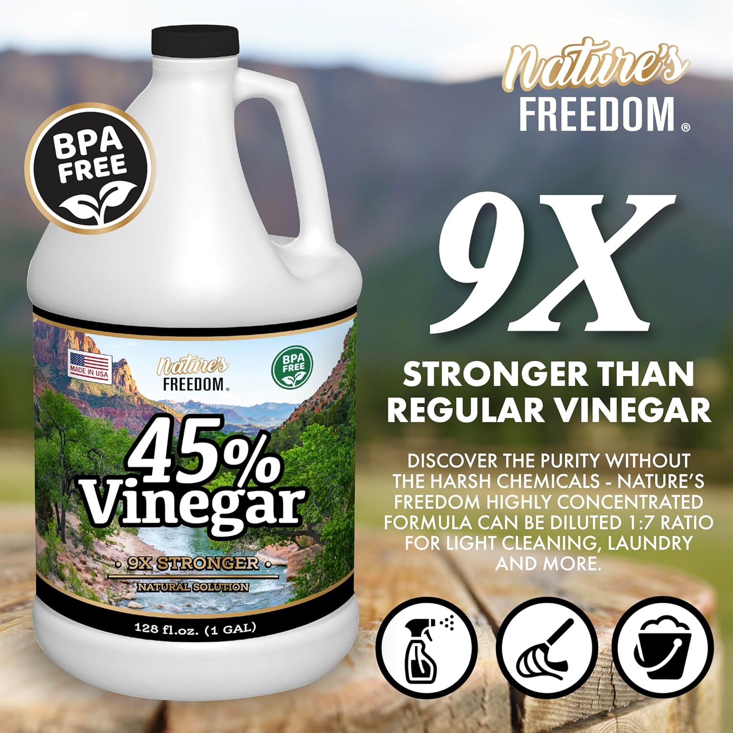 Natures Freedom 45 Vinegar 1 Gallon With Cleaning Guide