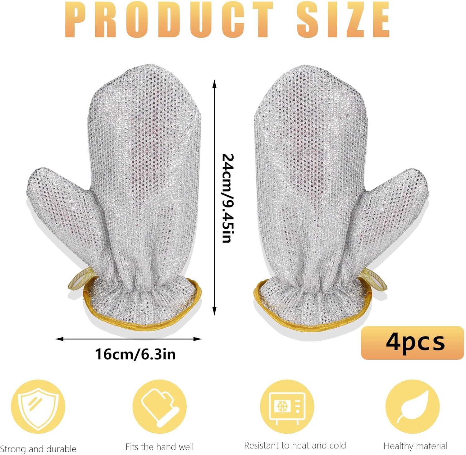 Realand 2 Pairs Dish Washing Gloves with Non Scratch Sponges