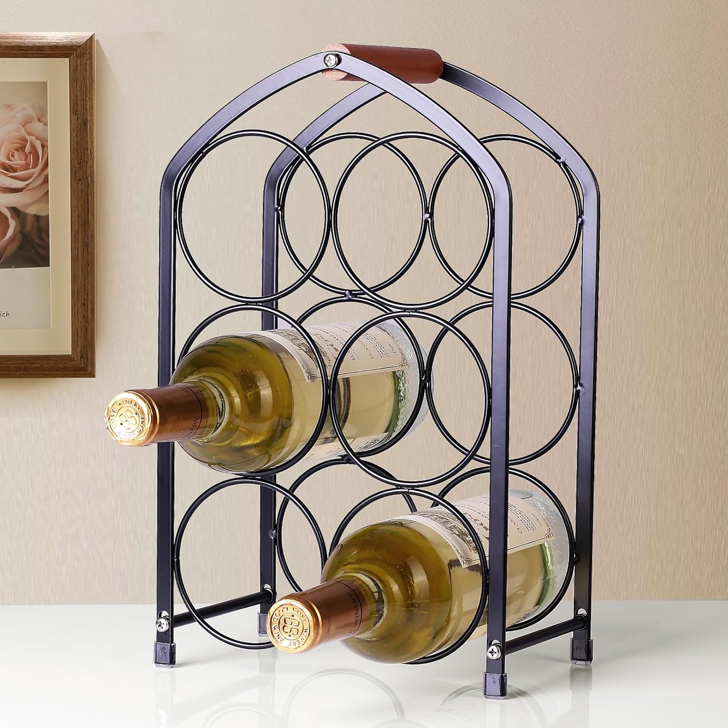 Drincarier 6 Bottle Countertop Wine Rack - Modern Black Metal 3 Tier Stand 1