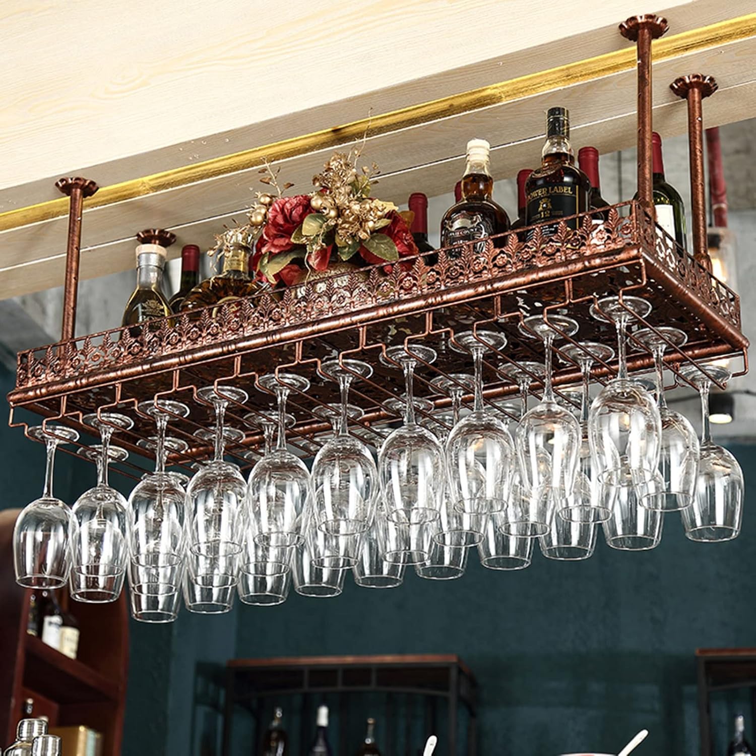 Suuim Hanging Wine Bottle Holder with Adjustable Height