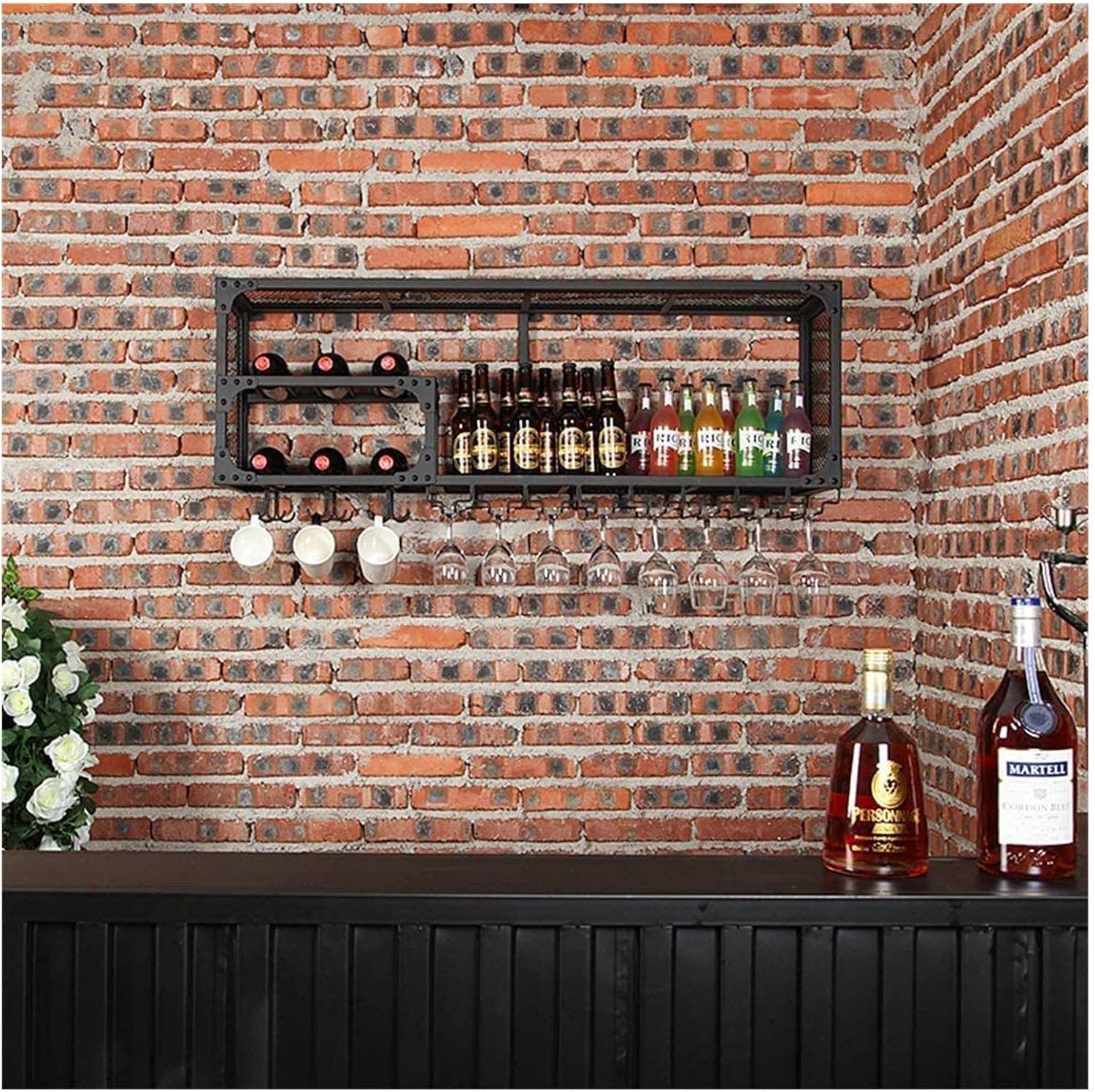 Industrial Wall-Mounted Wine Racks with Durable Metal Construction