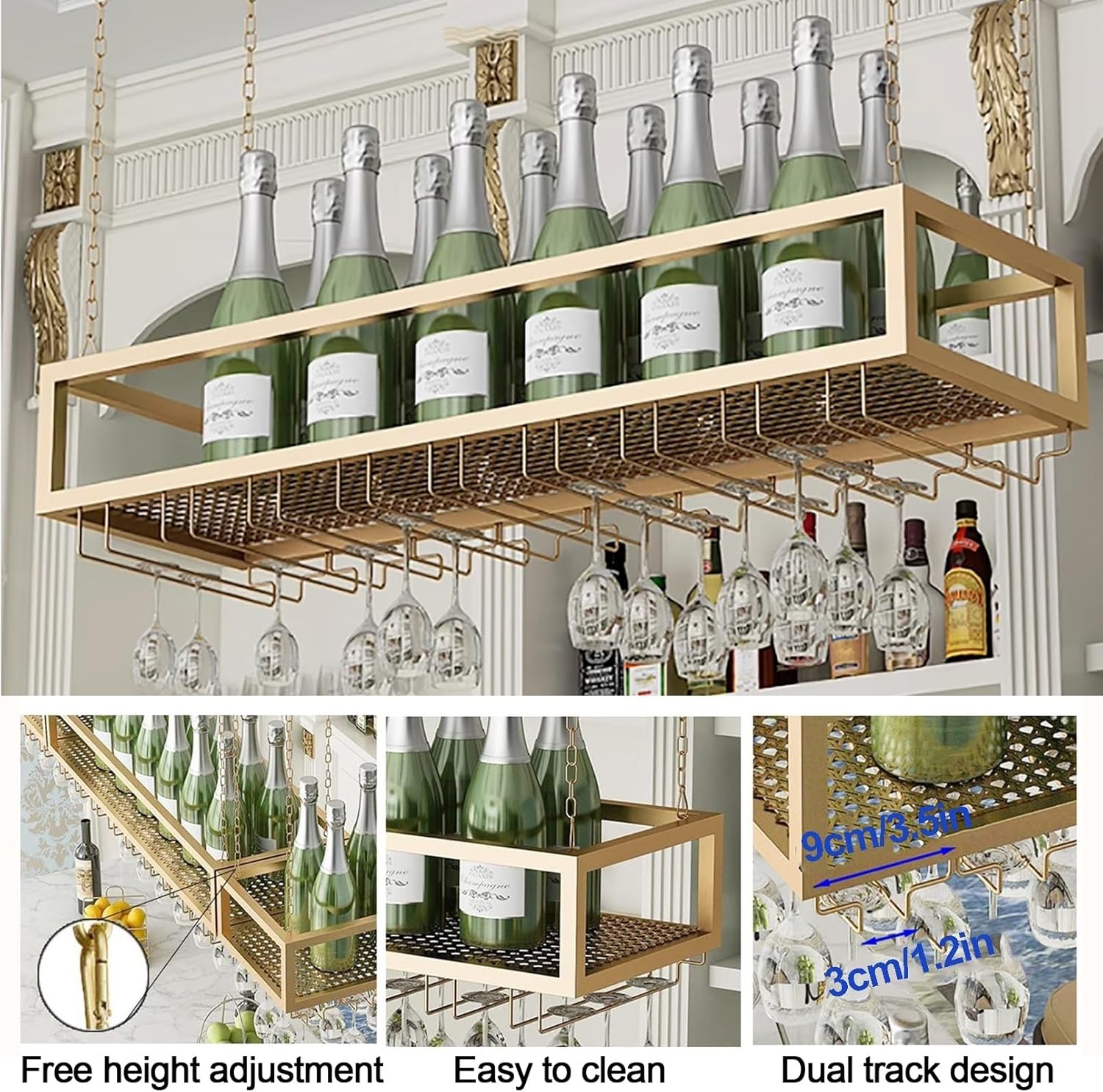 Ceiling Wine Glass Rack with Adjustable Height