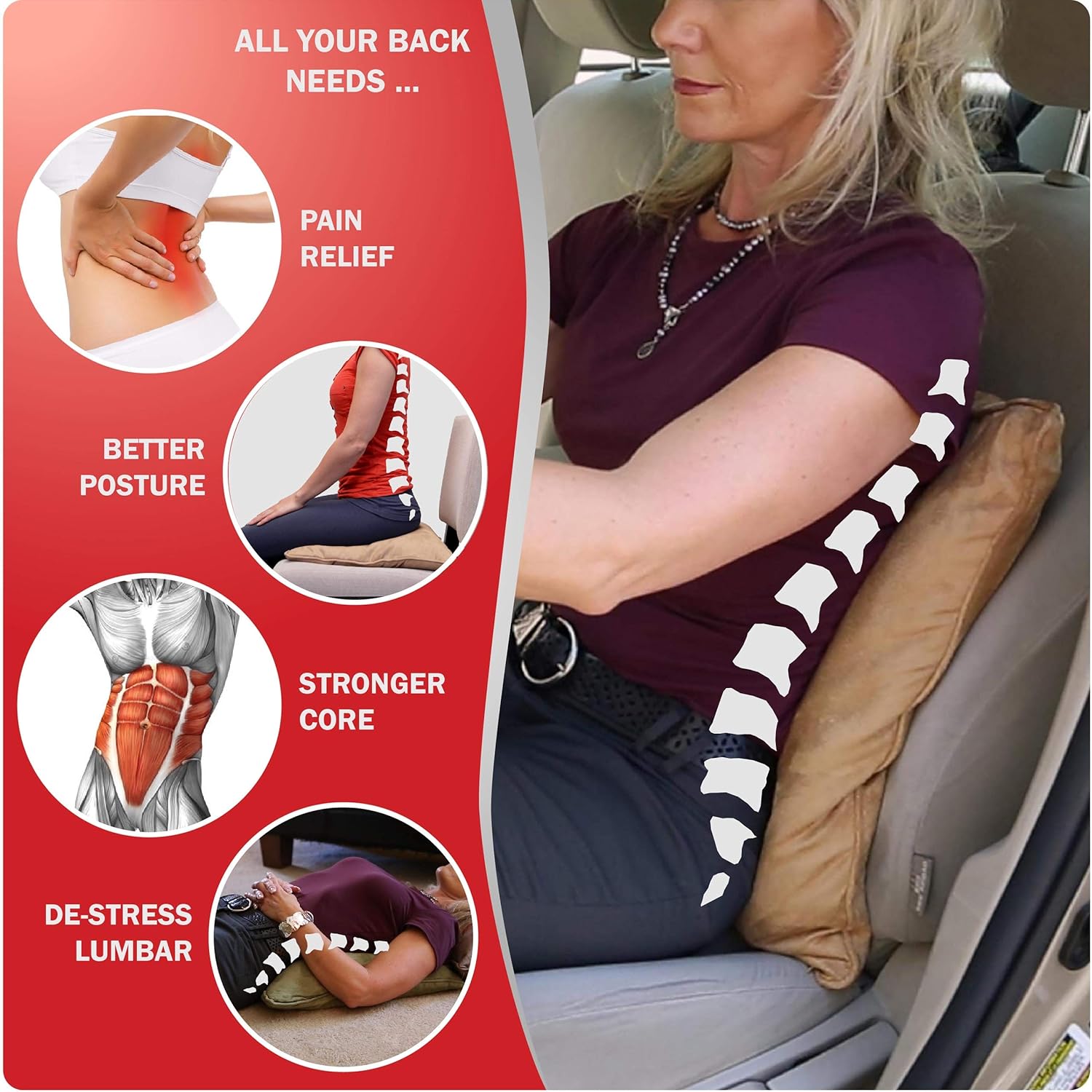 AJUVIA QiPillow - Inflatable Lumbar Support for Car Chair Couch