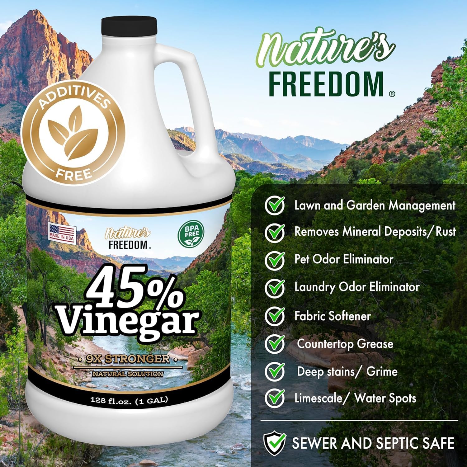 Natures Freedom 45 Vinegar 1 Gallon With Cleaning Guide