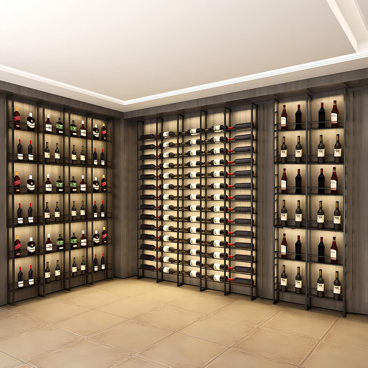 RAJYQODIS 6-Tier Wall-Mounted Wine Rack Black Industrial Style