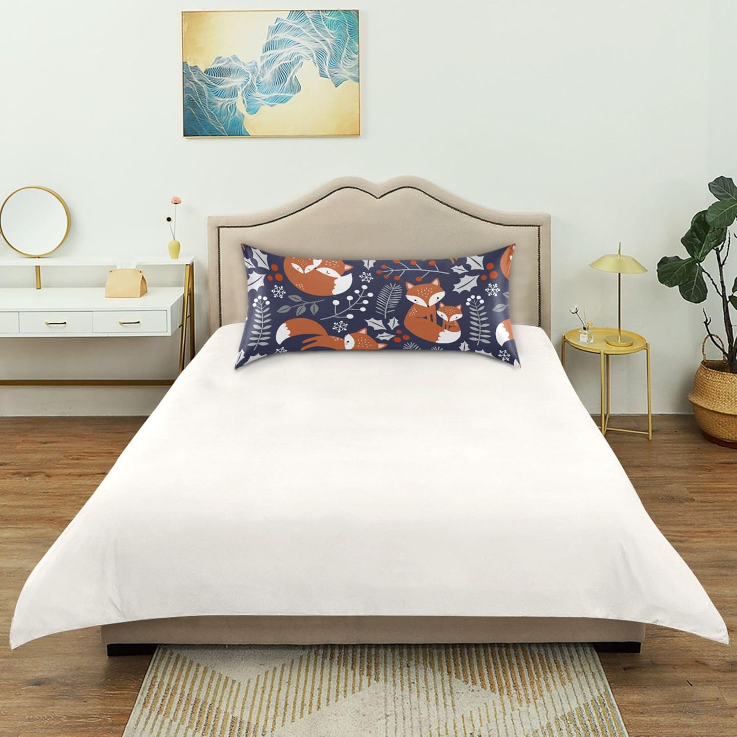 TSENQUE Cute Fox Leaves Berry Satin Pillow Case