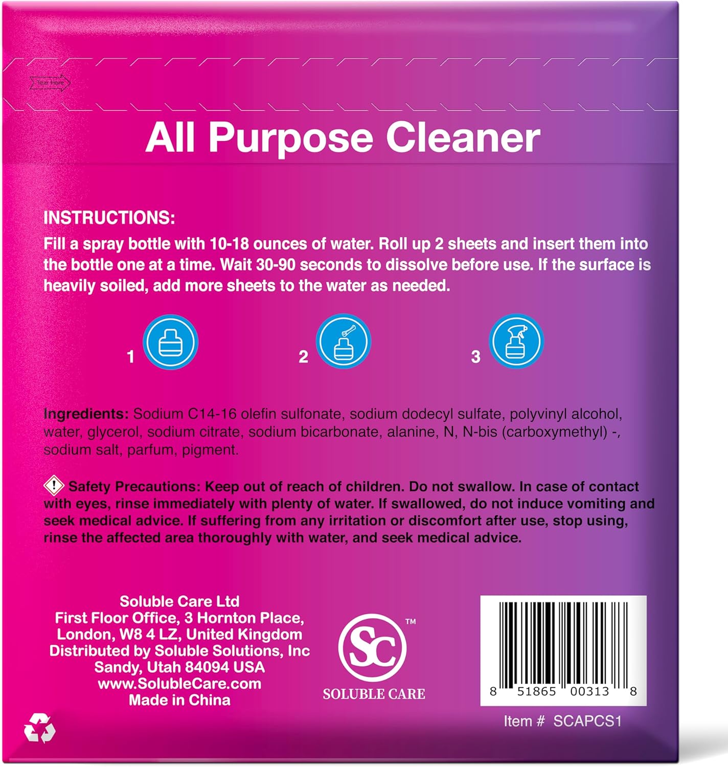 Soluble Care All Purpose Lemon Scent Cleaning Sheets 10-Pack 1