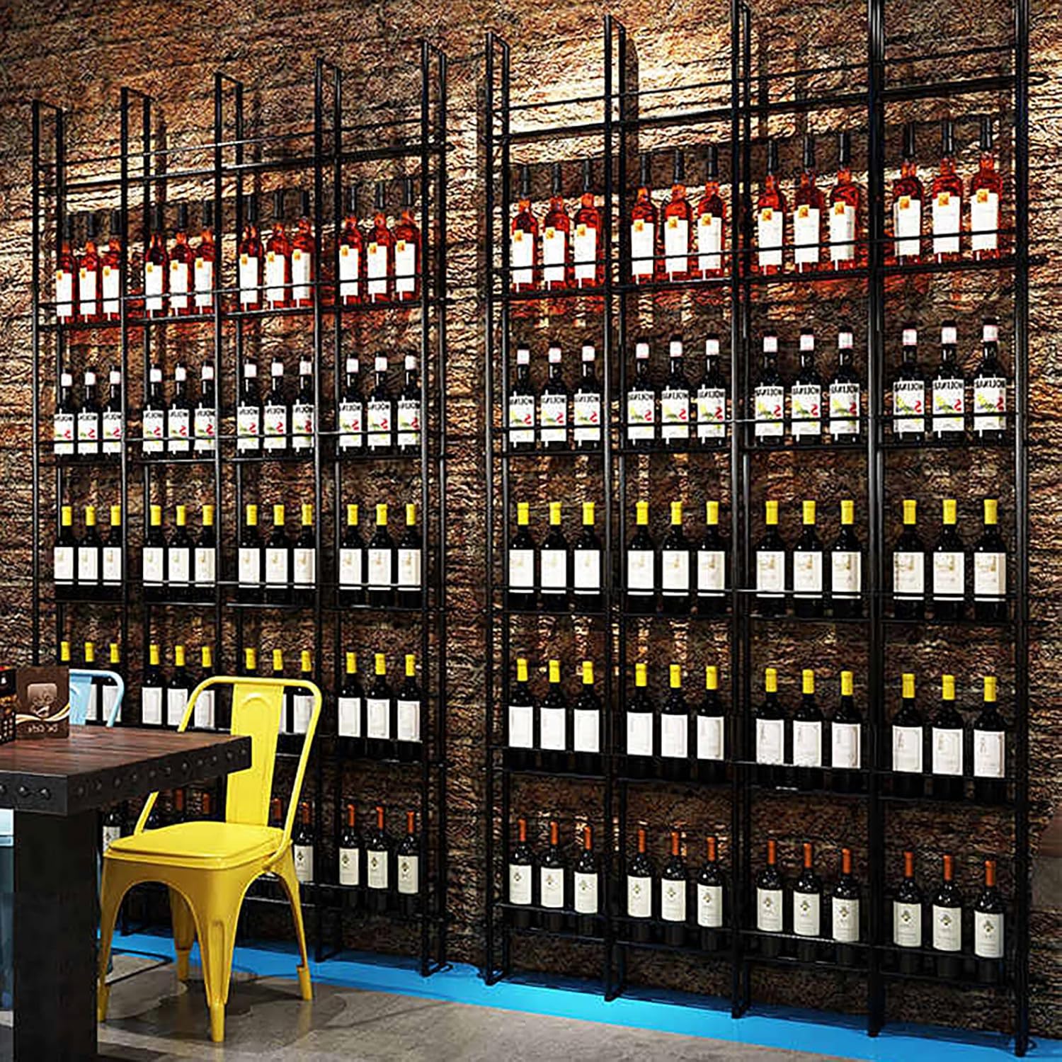 RAJYQODIS Wall Mounted 6-Tier Wine Rack - Black Industrial Style