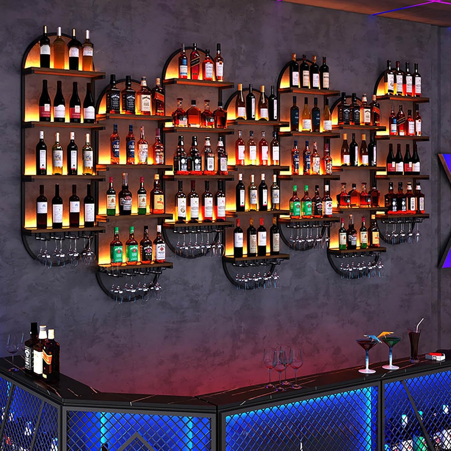 RAJYQODIS Wall Mounted Wine Rack 3-Tier Black Industrial Style