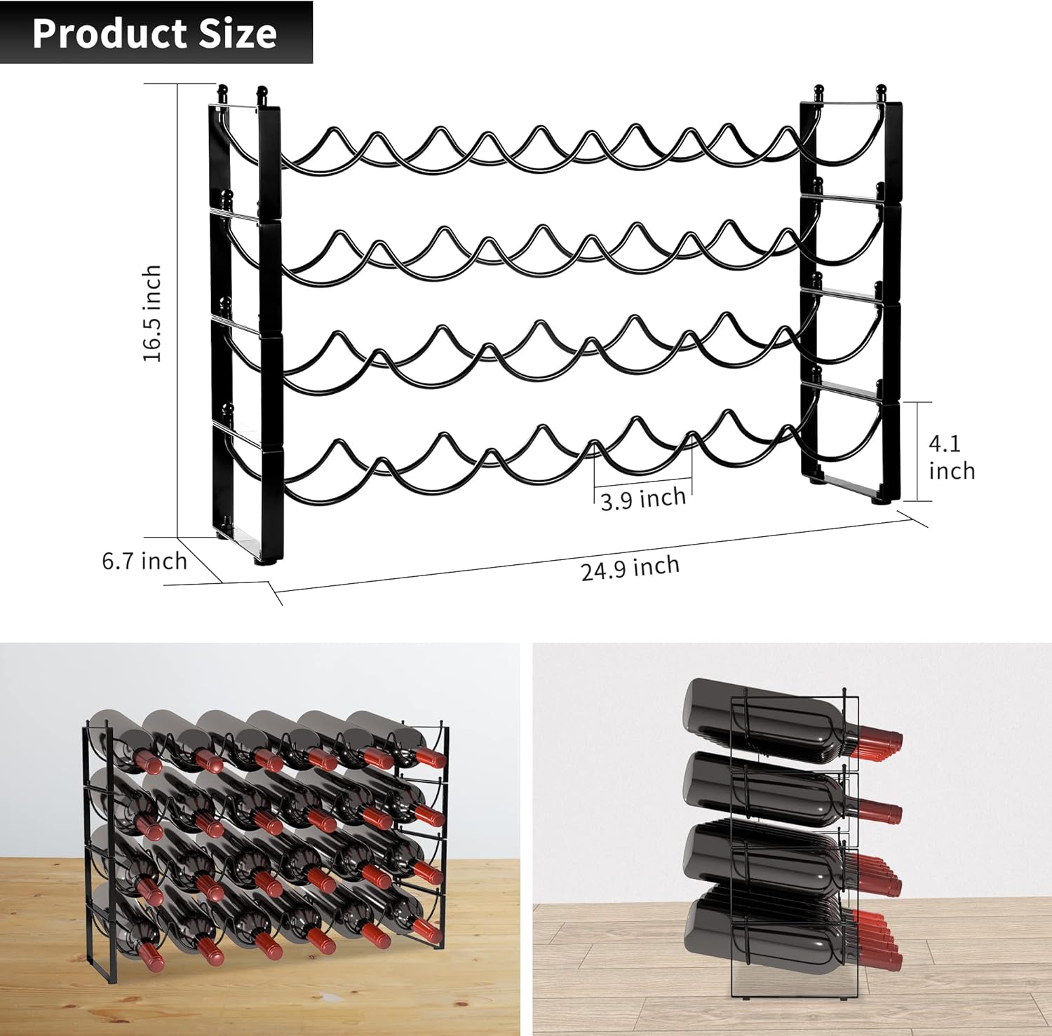 TONLEA 4-Tier Wine Rack - 3-in-1 Stackable Storage