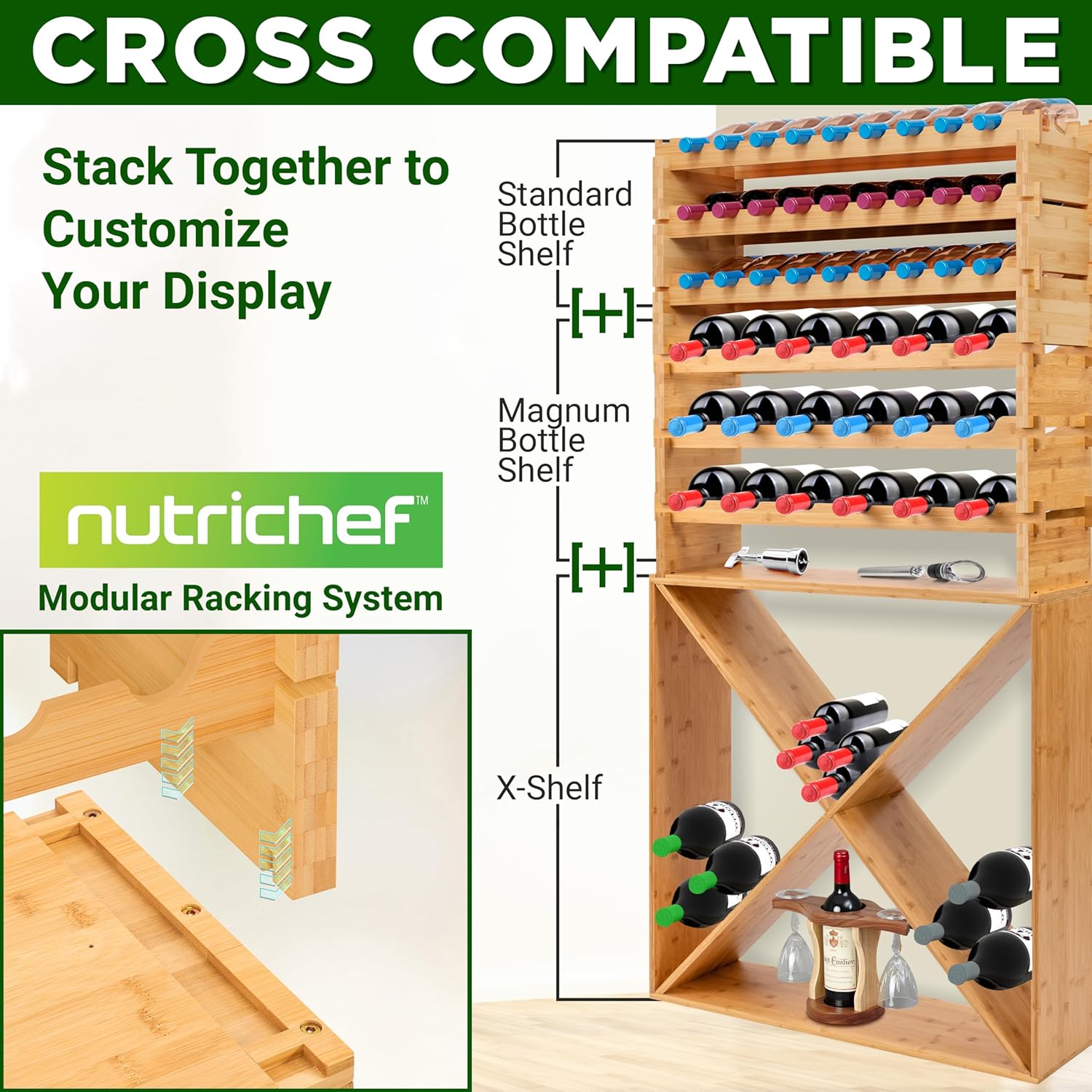 NutriChef 4-Tier Bamboo Wine Rack 36 Bottle Capacity