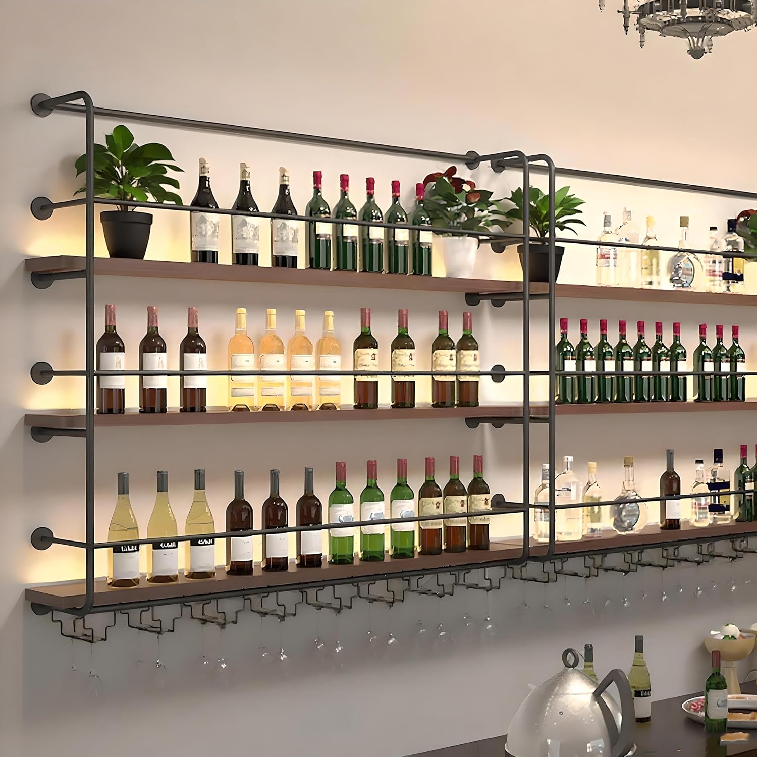 47in Industrial Wall Wine Rack 3-Tiers