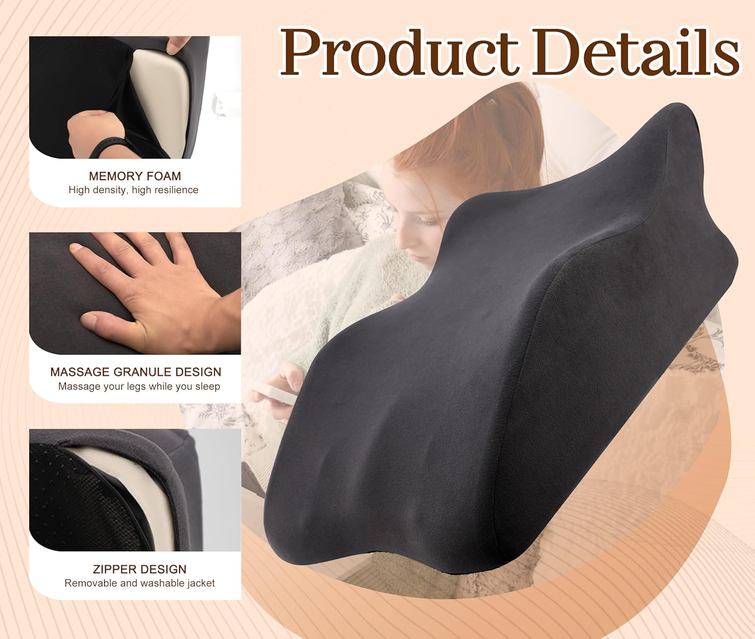 ZYODUOB Leg Pillow with Memory Foam and Washable Cover
