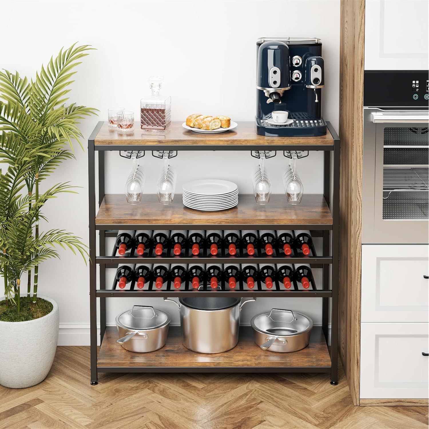 Giantex 5-Tier Wine Rack Table with 22 Bottles and 20 Glasses Holder