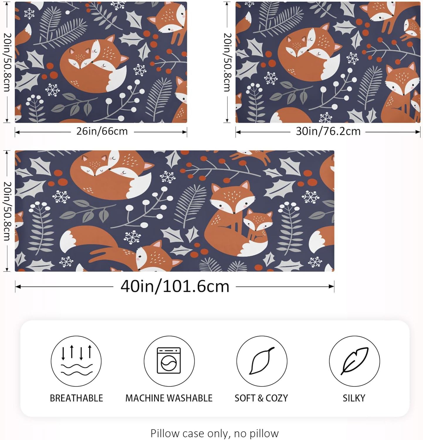TSENQUE Cute Fox Leaves Berry Satin Pillow Case