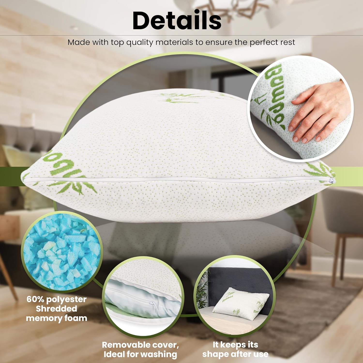 Tranquiluxe Adjustable Memory Foam Pillow with Cooling Design