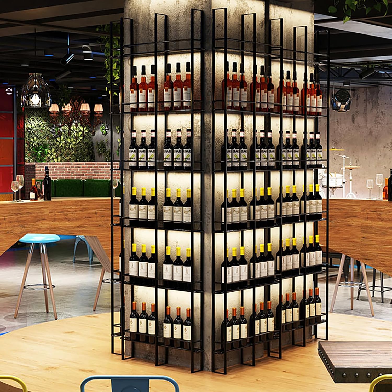 RAJYQODIS 6-Tier Wall-Mounted Wine Rack Black Industrial Style