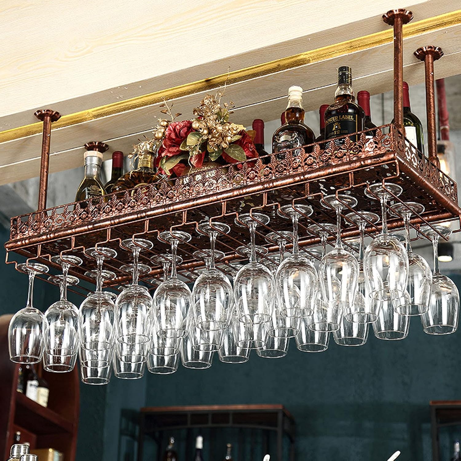 Wall-Mounted Wine Rack with Adjustable Hooks