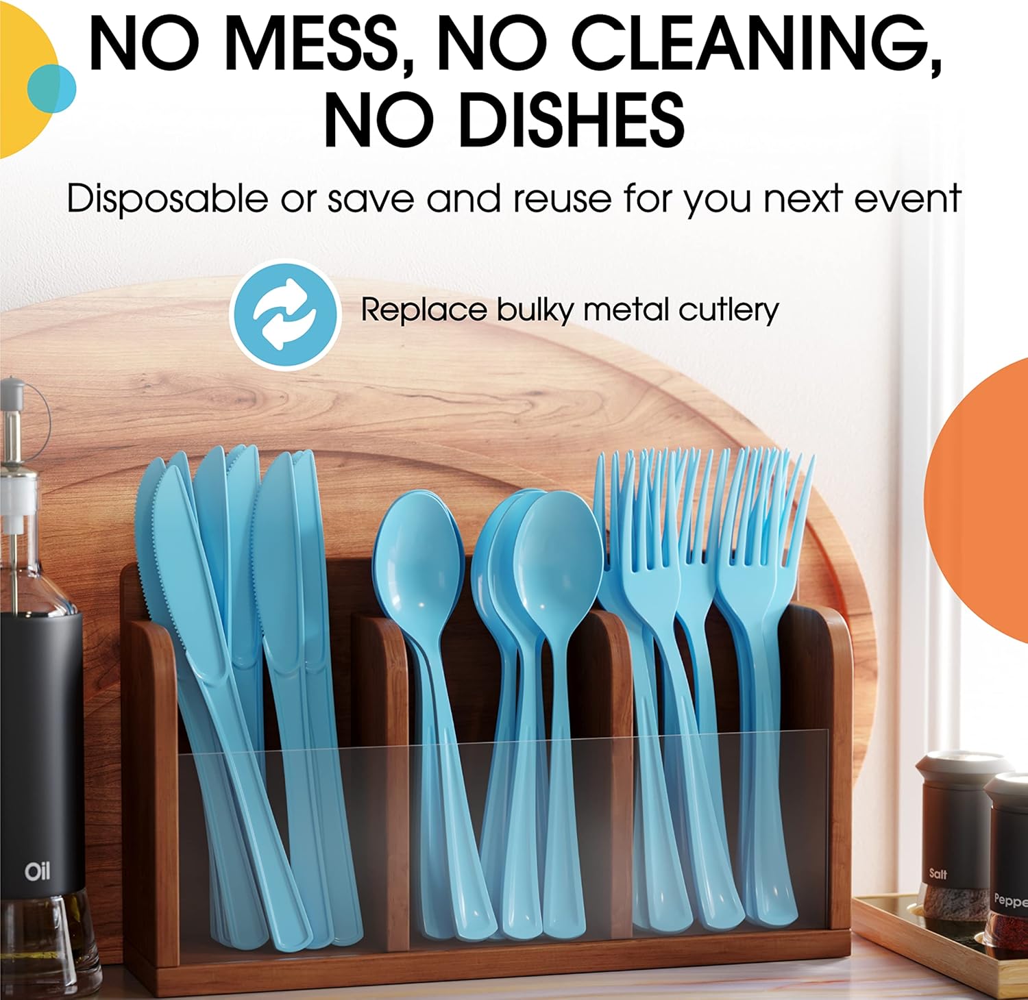 Light Blue Plastic Forks 50 Pcs Disposable Cutlery Set