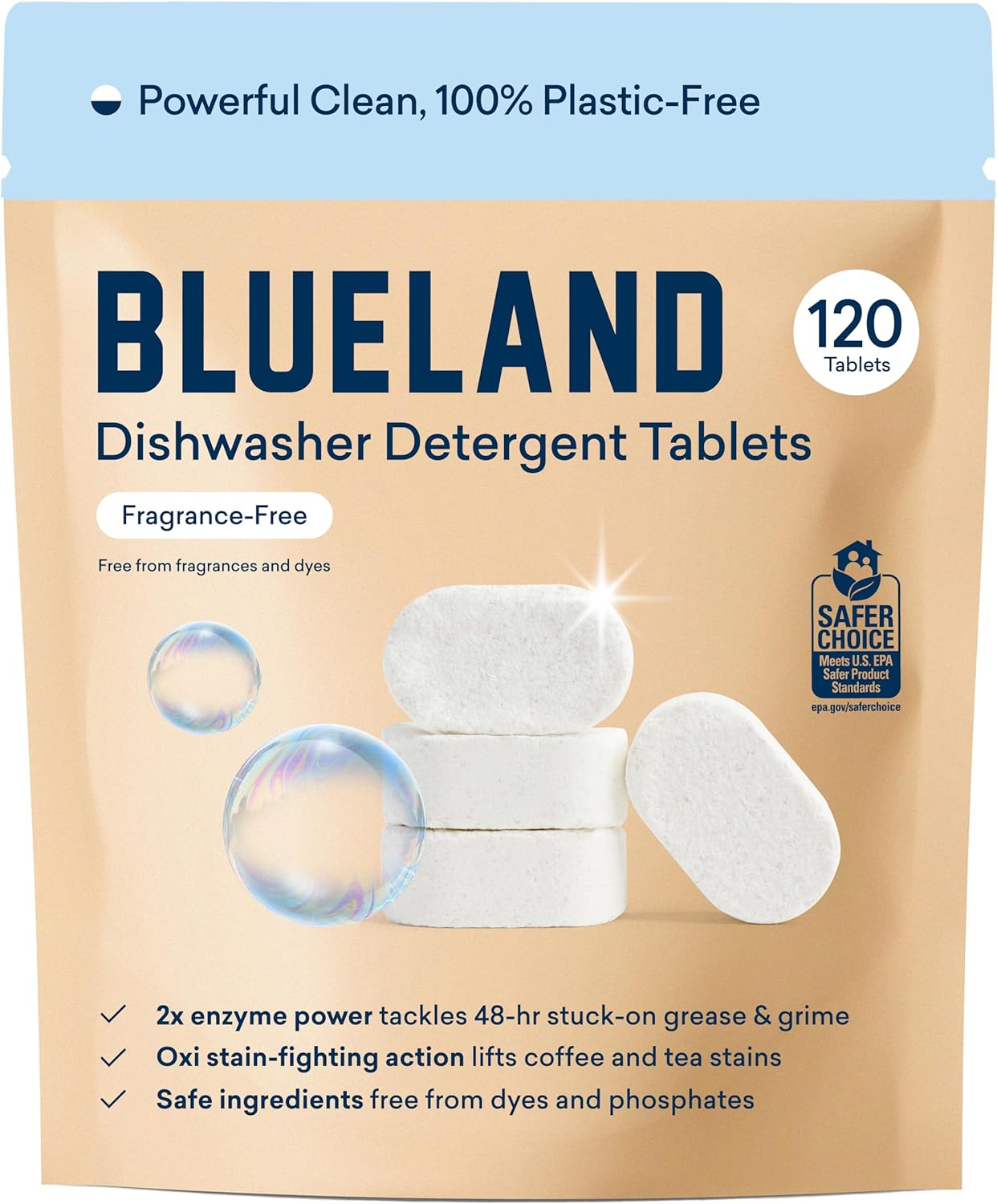 BLUELAND Plastic-Free Dishwasher Tablets 120 Count